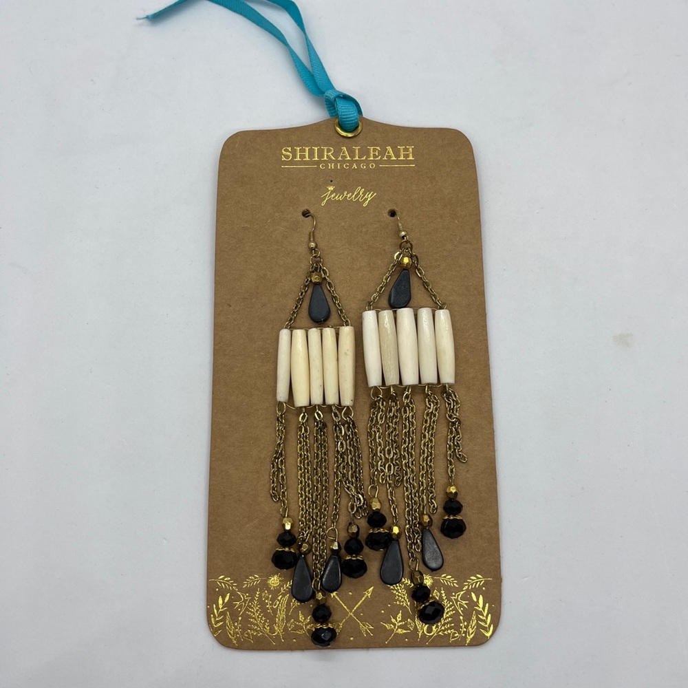 Anthropologie | Shiraleah Janelle Earrings | Ivory Black Beaded Chain Tribal